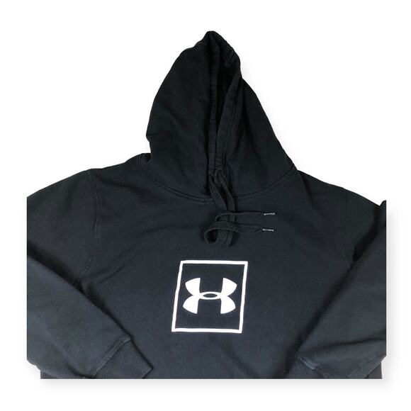 Under Armour Pull Over Hoodie Black with white Logo Size Large - Picture 2 of 5